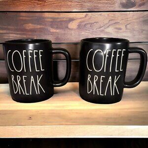 (2) Rae Dunn Black COFFEE BREAK Coffee/Tea Mugs Artisan Collection EUC